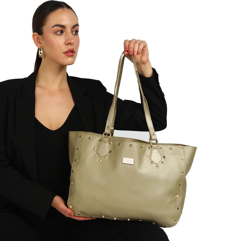KLEIO Gold Studded Tote Shoulder Hand Bag for Women/Girls - Image 3